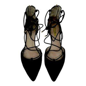 Louise et Cie Abri Black Suede Lace Up Pointed Toe Flats